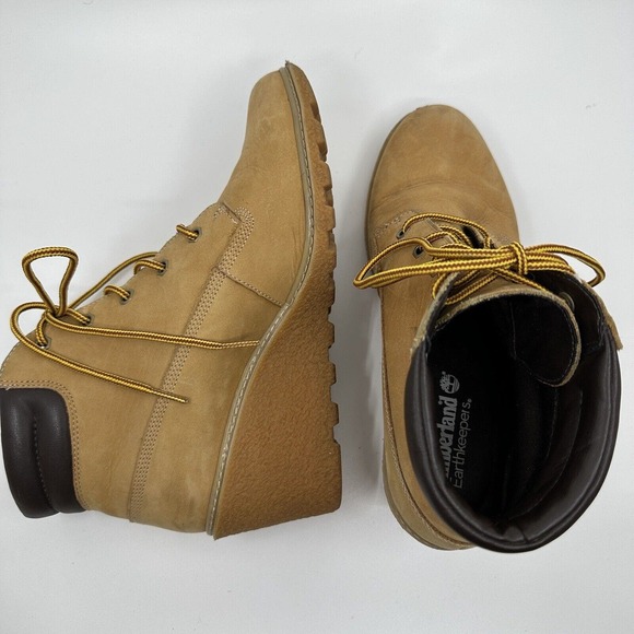 TIMBERLAND EARTHKEEPERS Womens 9.5 AMSTON WEDGE BOOTIE Lace Up Tan - Picture 9 of 10